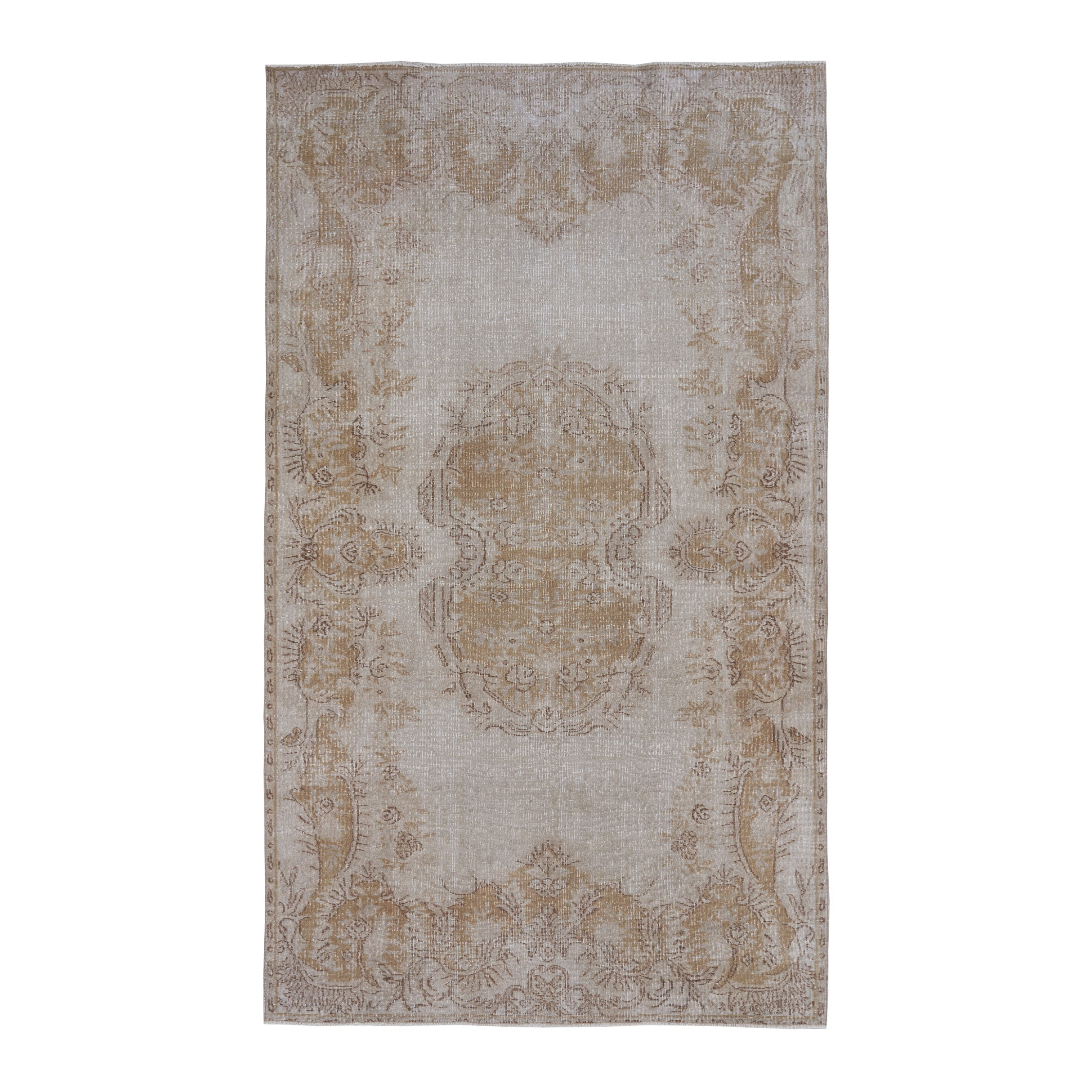 Turkish Isparta area rug in cream and tan, 5'7" x 9'5"