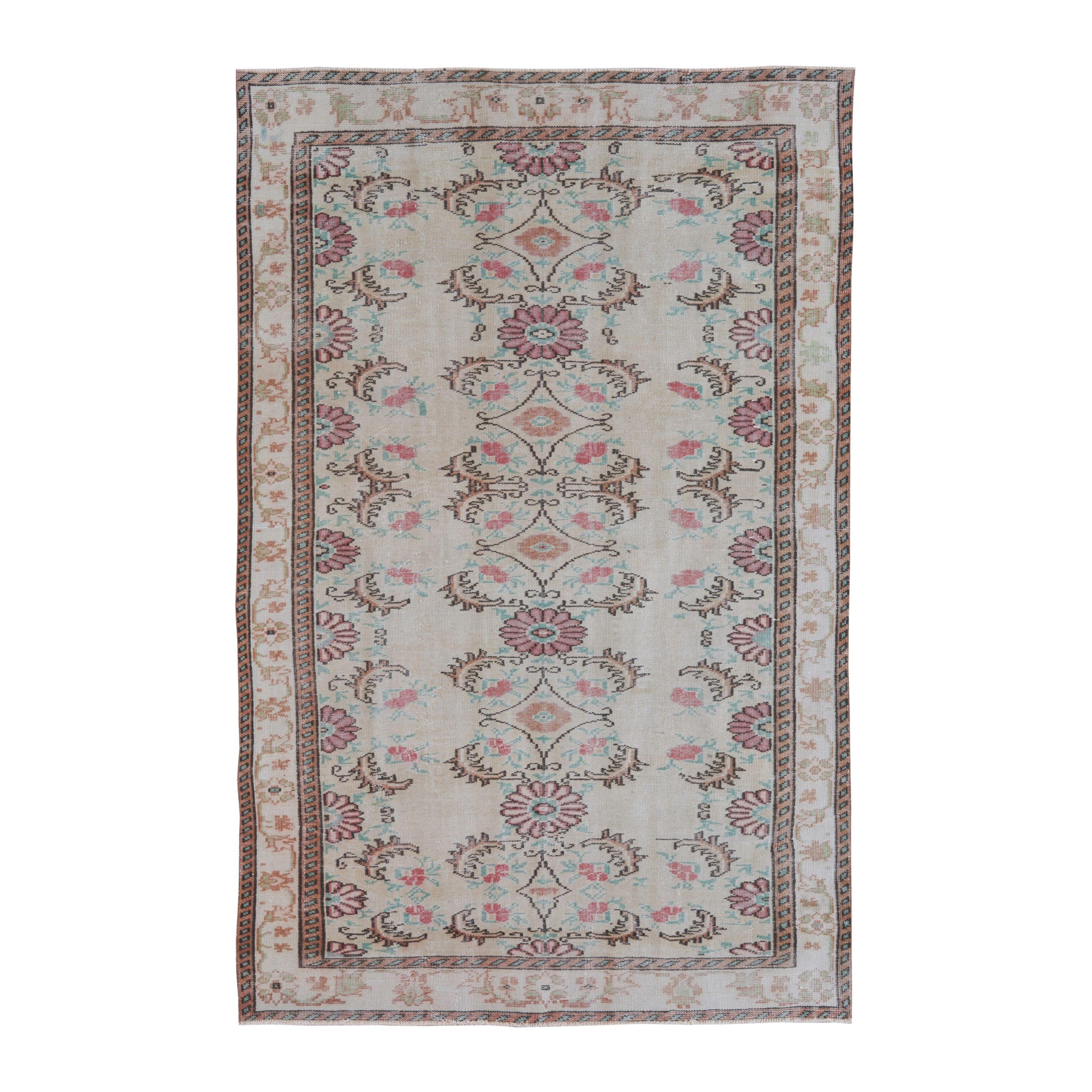 Turkish Manisa area rug in cream and rose, 6'2" x 9'6"