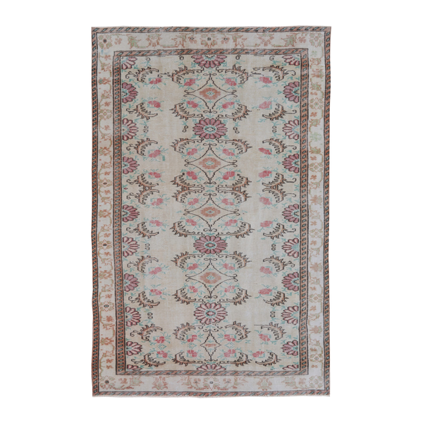Turkish Manisa area rug in cream and rose, 6'2" x 9'6"