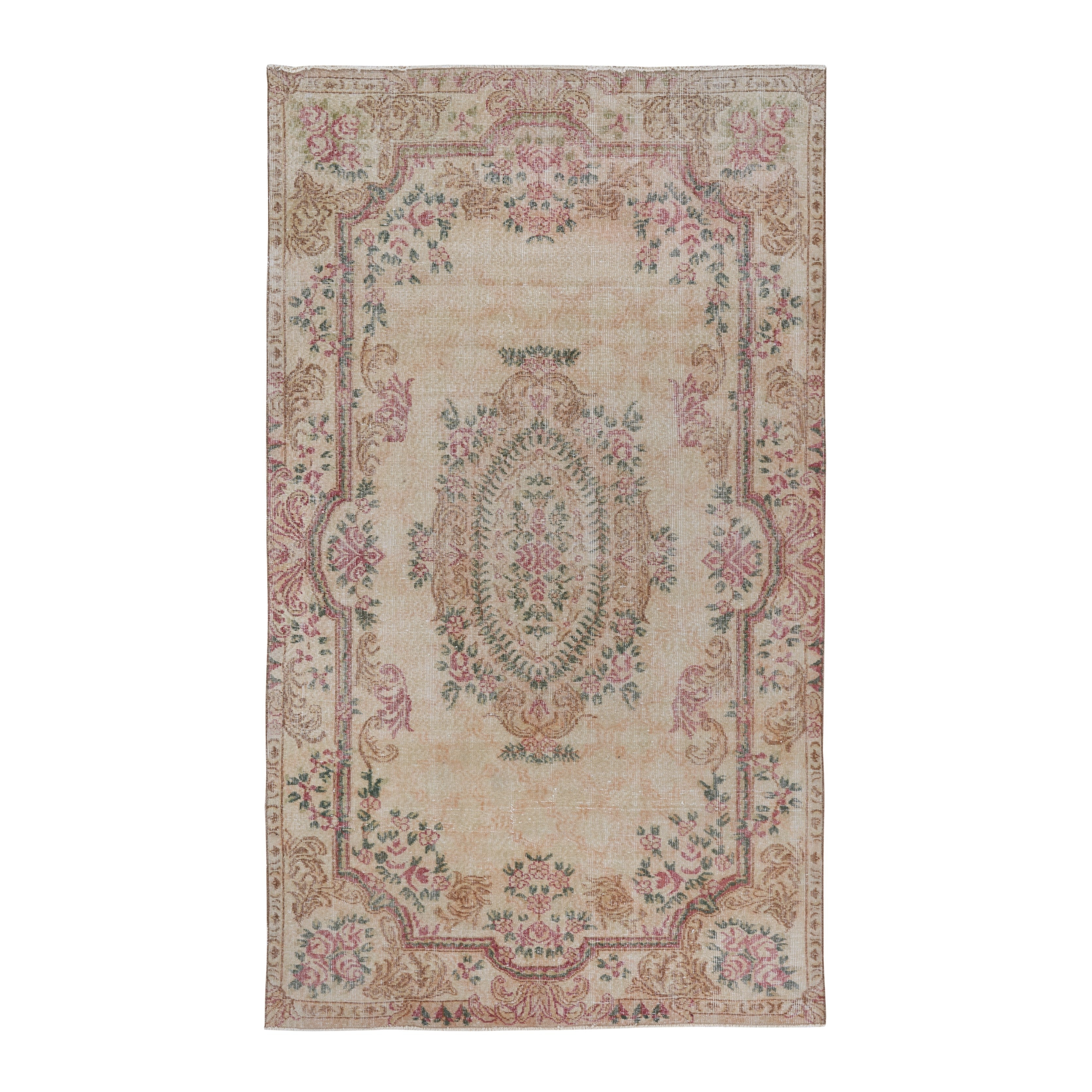 Turkish Isparta area rug in cream and rose, 5'1" x 8'11"