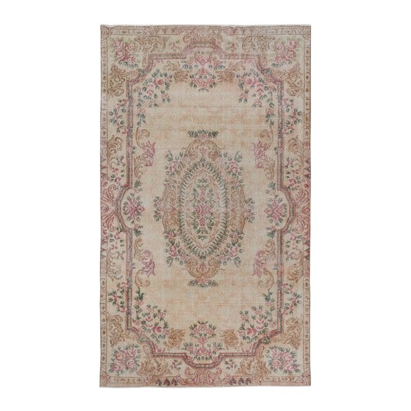 Turkish Isparta area rug in cream and rose, 5'1" x 8'11"