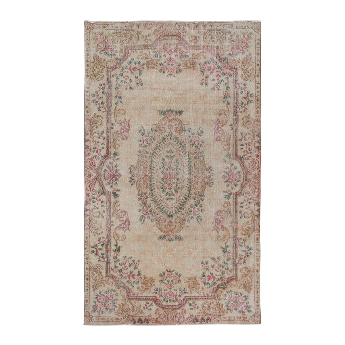 Turkish Isparta area rug in cream and rose, 5'1" x 8'11"