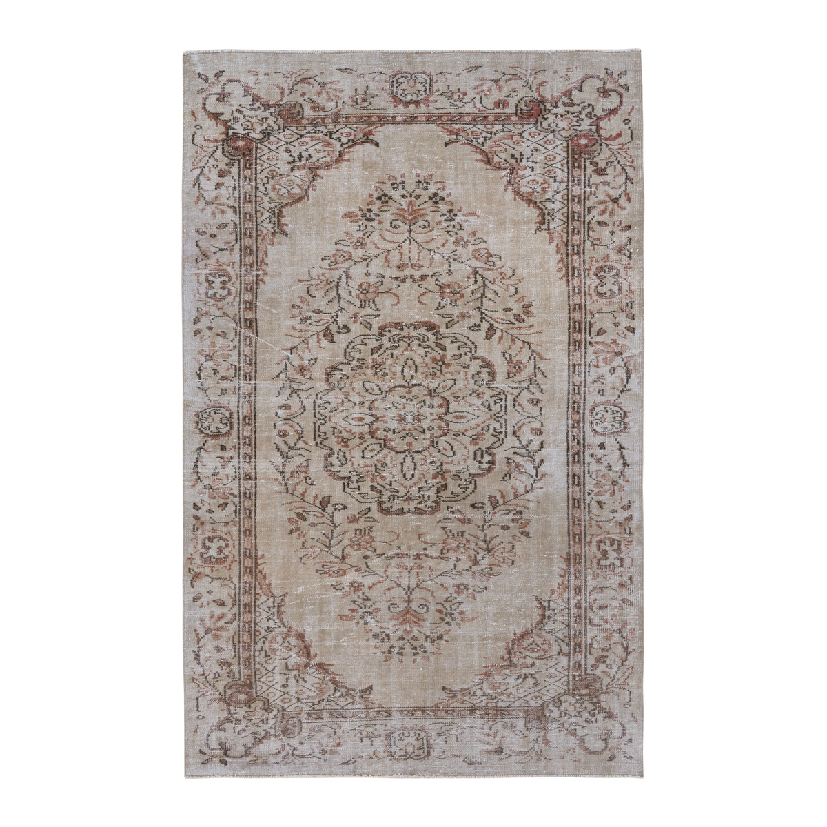 Turkish Manisa area rug in cream and rust, 5'5" x 8'8"