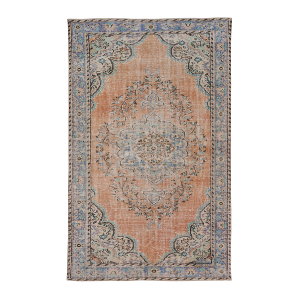Turkish Manisa area rug in terracotta and denim, 6'1" x 9'9"