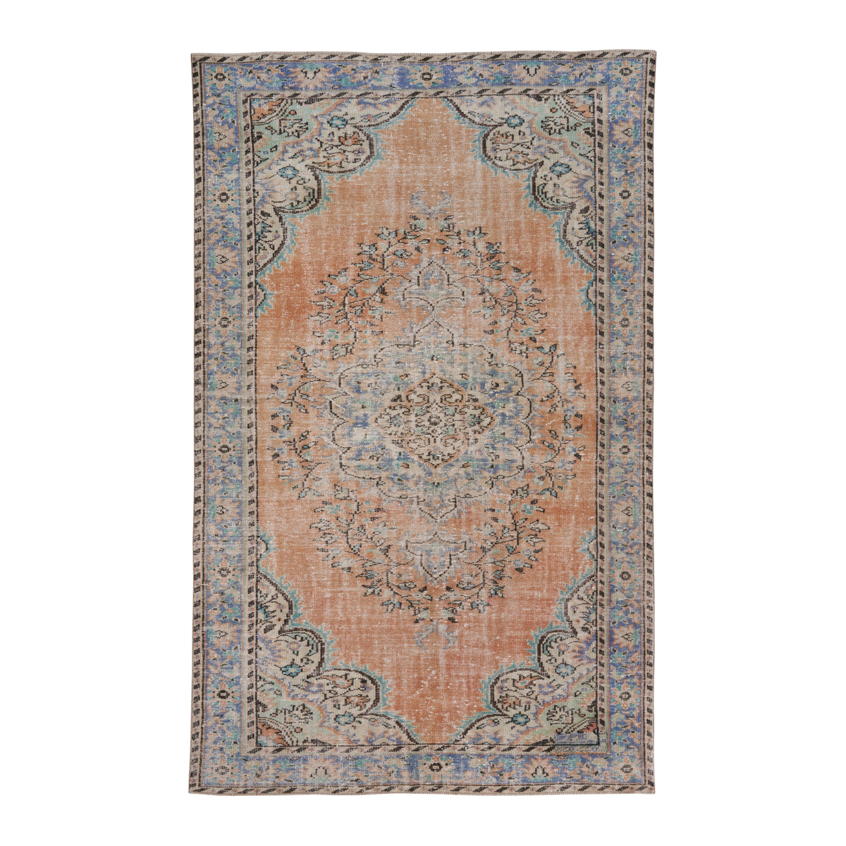 Turkish Manisa area rug in terracotta and denim, 6'1" x 9'9"