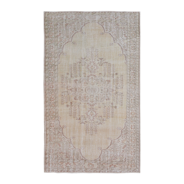 Turkish Manisa area rug in cream and muted pink, 5'4" x 8'8"