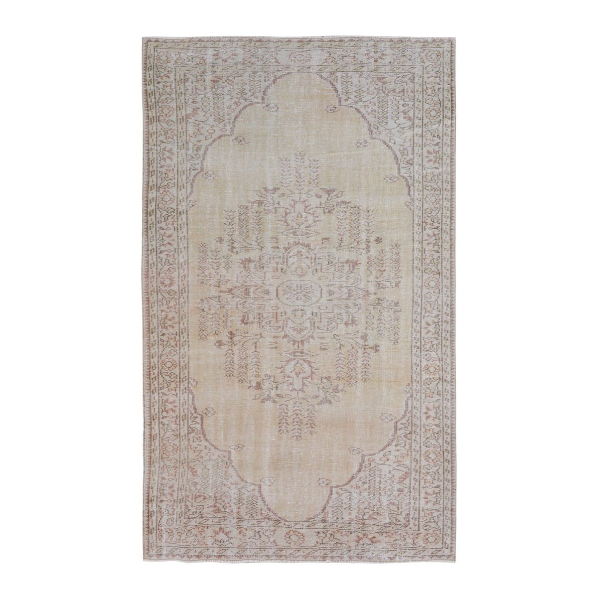 Turkish Manisa area rug in cream and muted pink, 5'4" x 8'8"