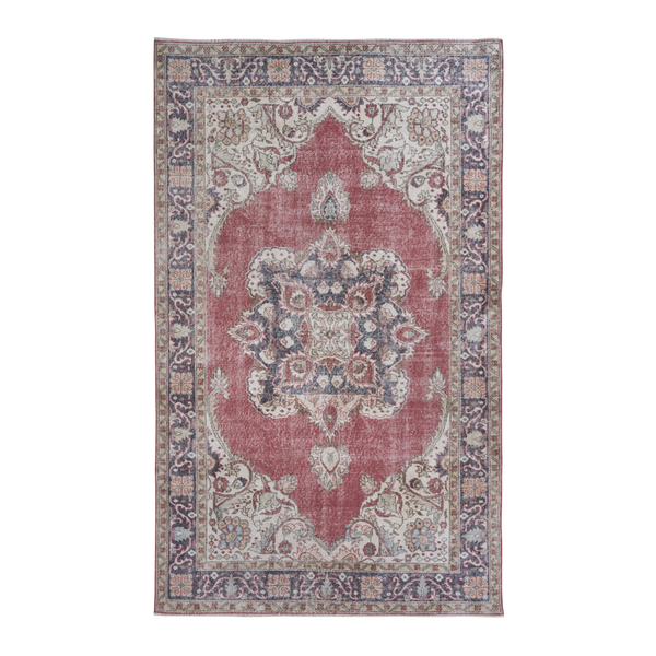 Turkish Isparta area rug in rose and cream, 6'1" x 10'4"