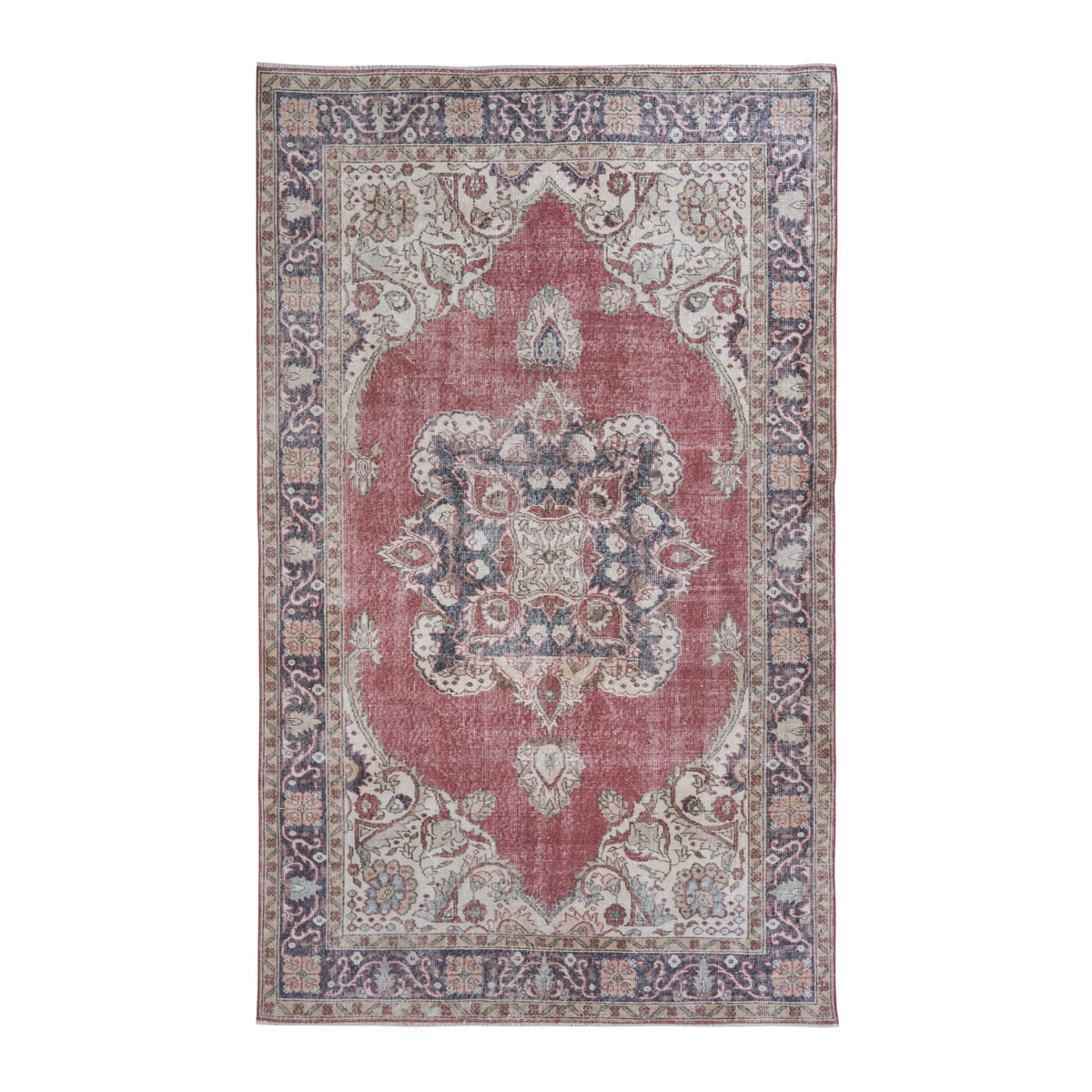 Turkish Isparta area rug in rose and cream, 6'1" x 10'4"