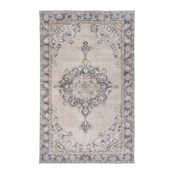 Turkish Isparta area rug in cream and slate blue, 6'2" x 9'11"