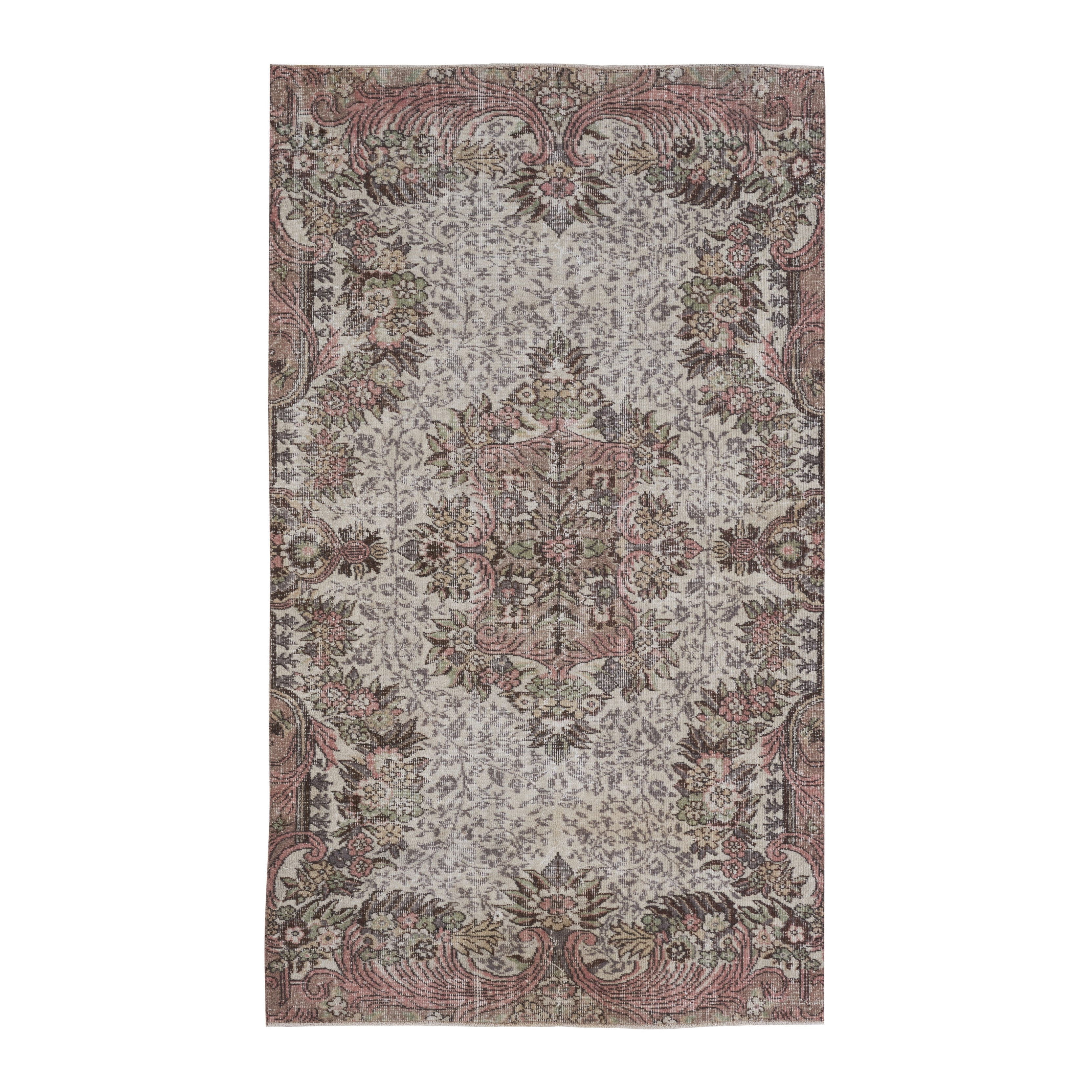 Turkish Isparta area rug in cream and rose, 4'9" x 8'2"