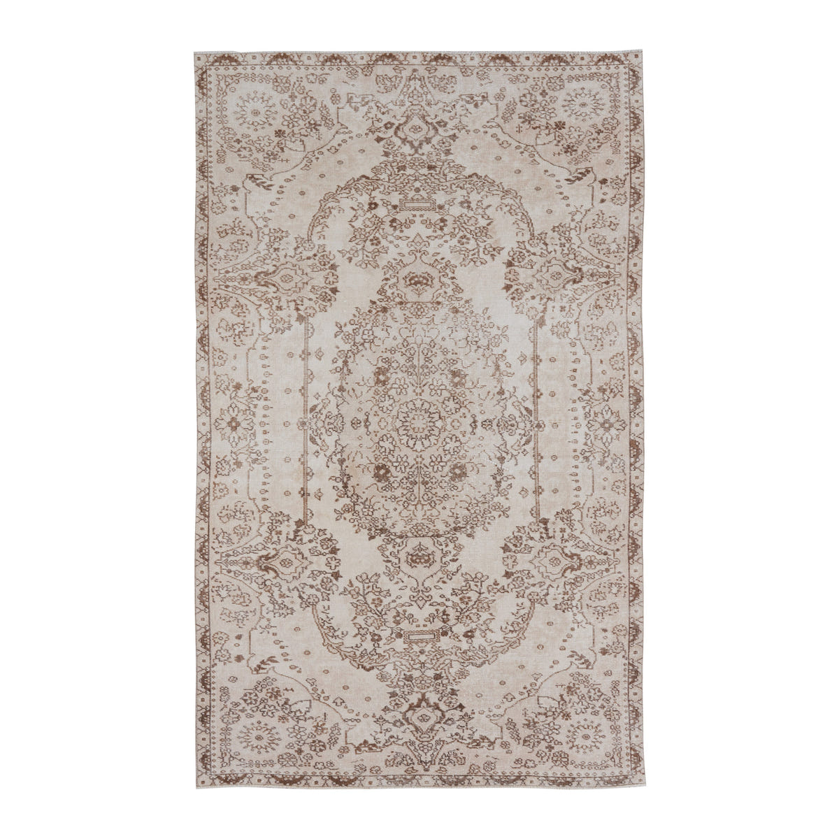 Turkish Isparta area rug in cream and greige, 5'7" x 9'4"