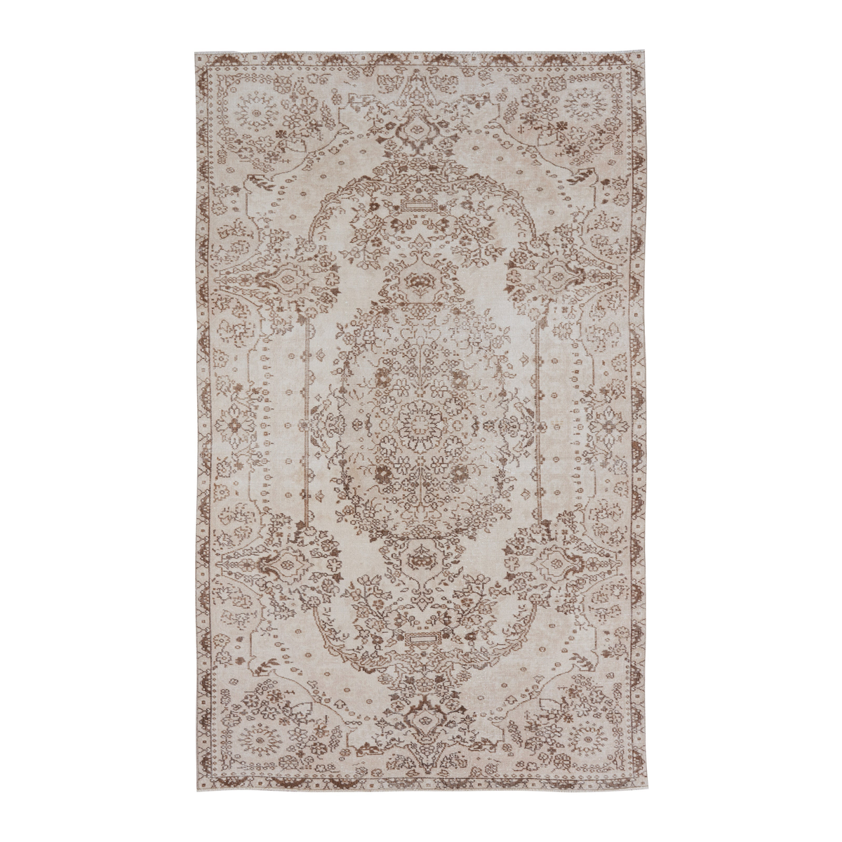Turkish Isparta area rug in cream and greige, 5'7" x 9'4"