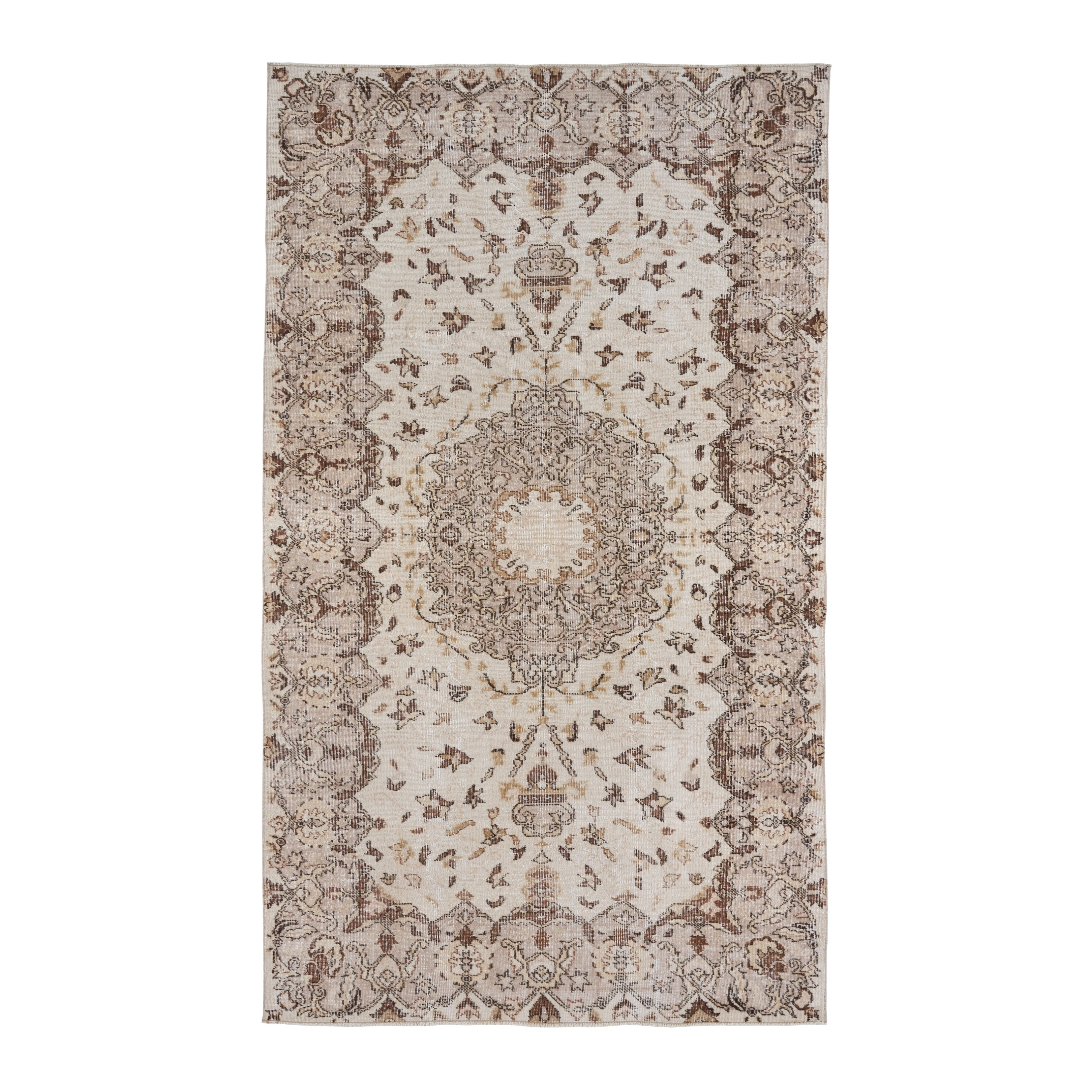 Turkish Isparta area rug in cream and tan, 5'4" x 9'