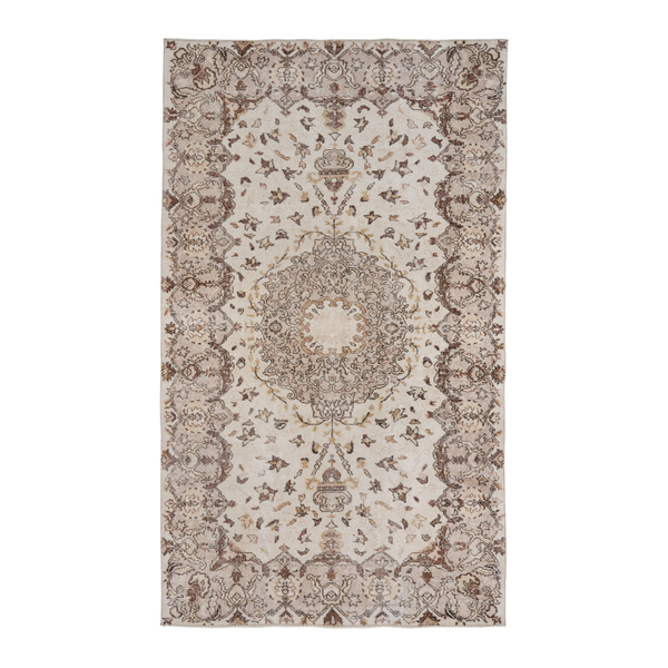 Turkish Isparta area rug in cream and tan, 5'4" x 9'