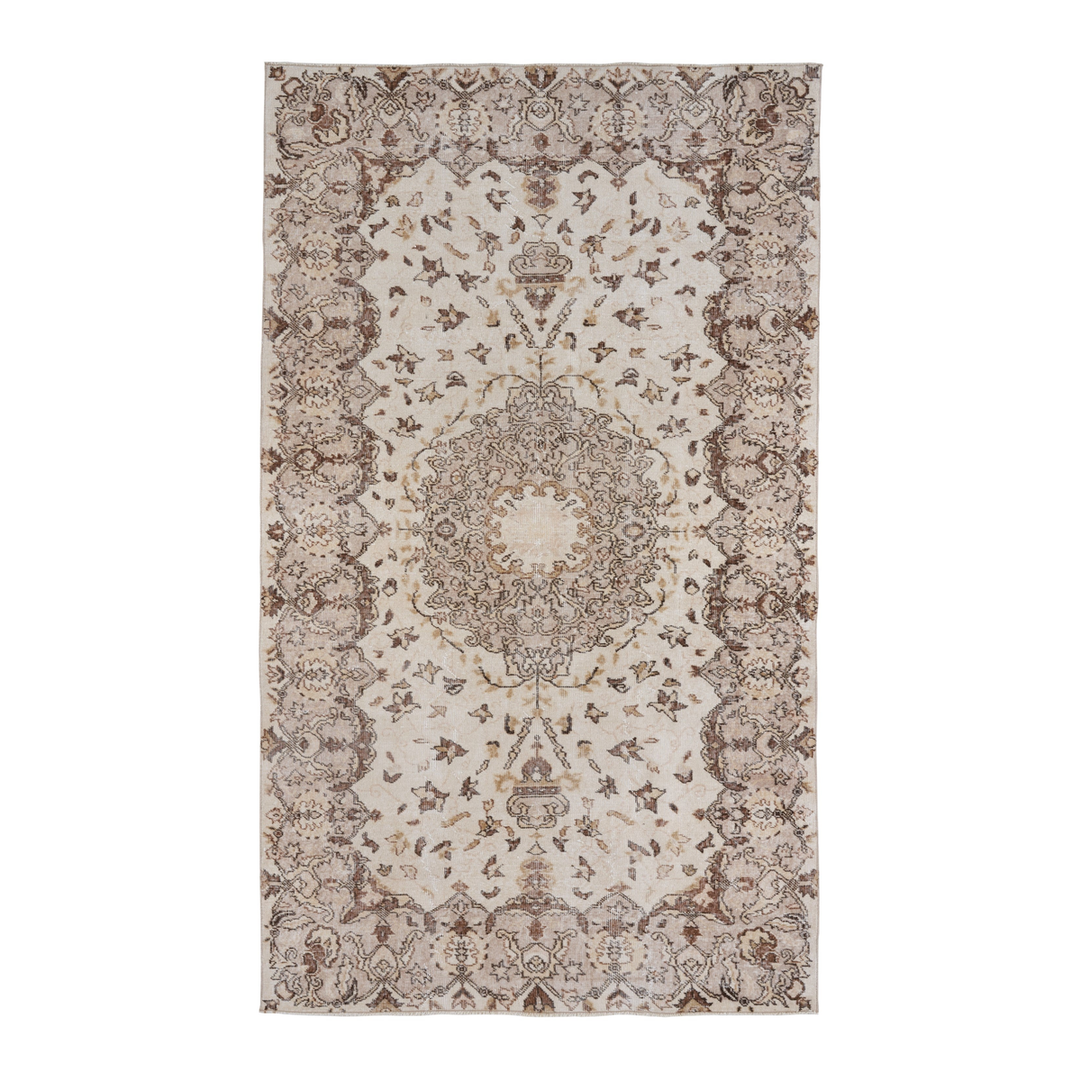Turkish Isparta area rug in cream and tan, 5'4" x 9'