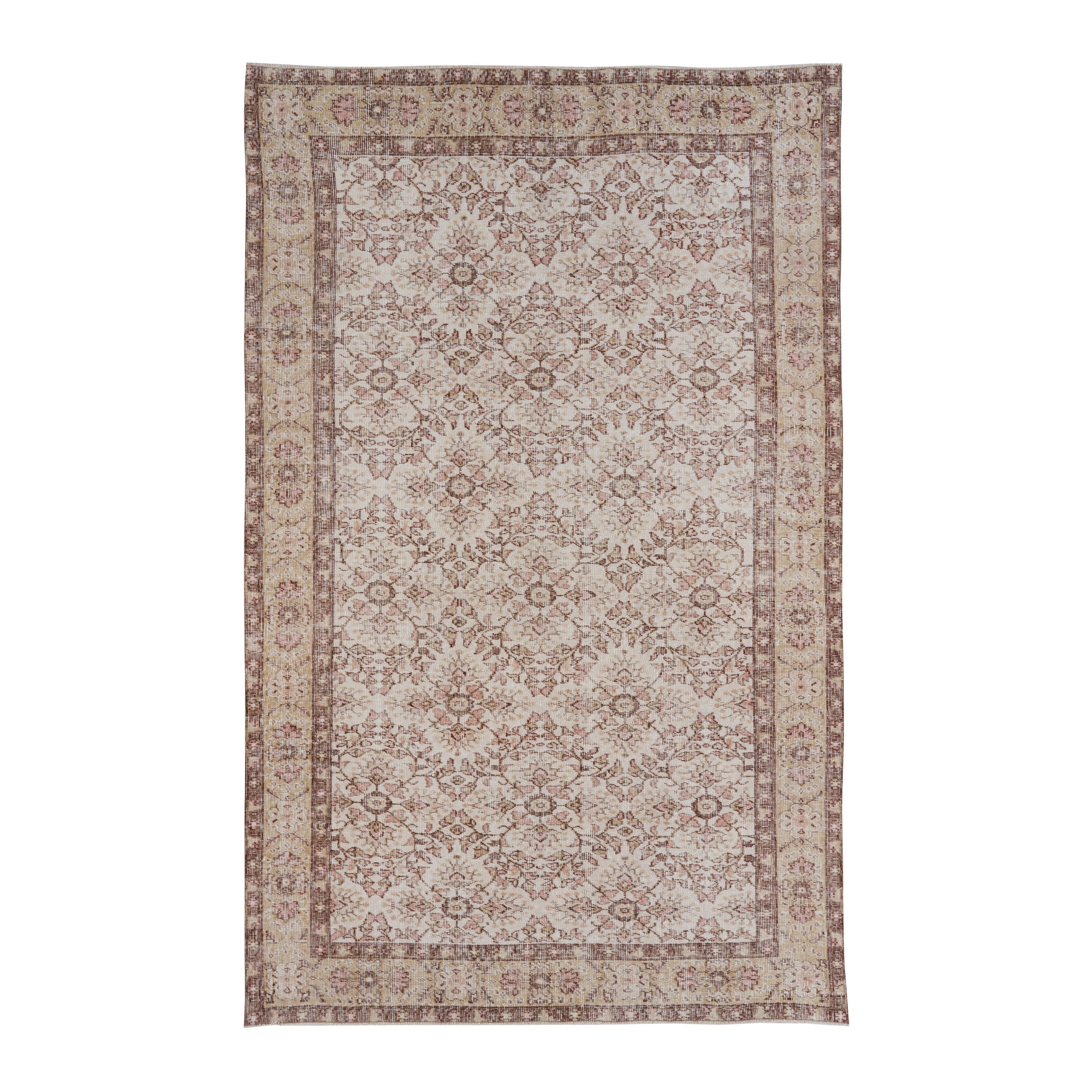 Turkish Isparta area rug in muted pink and dusty rose, 6'4" x 9'11"