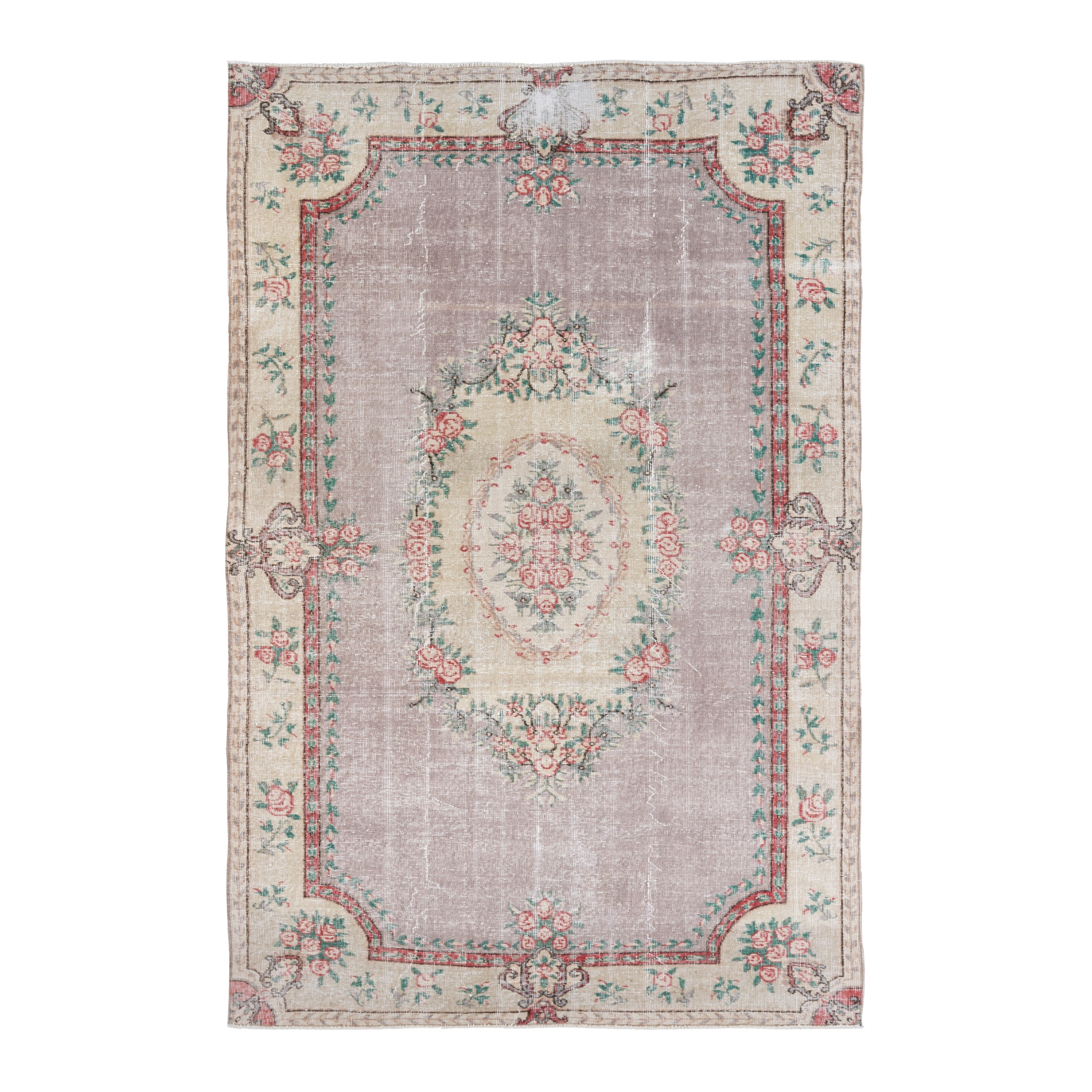 Turkish Isparta area rug in taupe and faded red, 6' x 9'