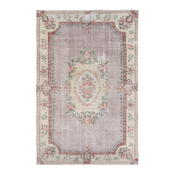 Turkish Isparta area rug in taupe and faded red, 6' x 9'
