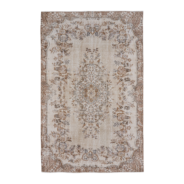 Turkish Isparta area rug in cream and tan, 6' x 9'1"
