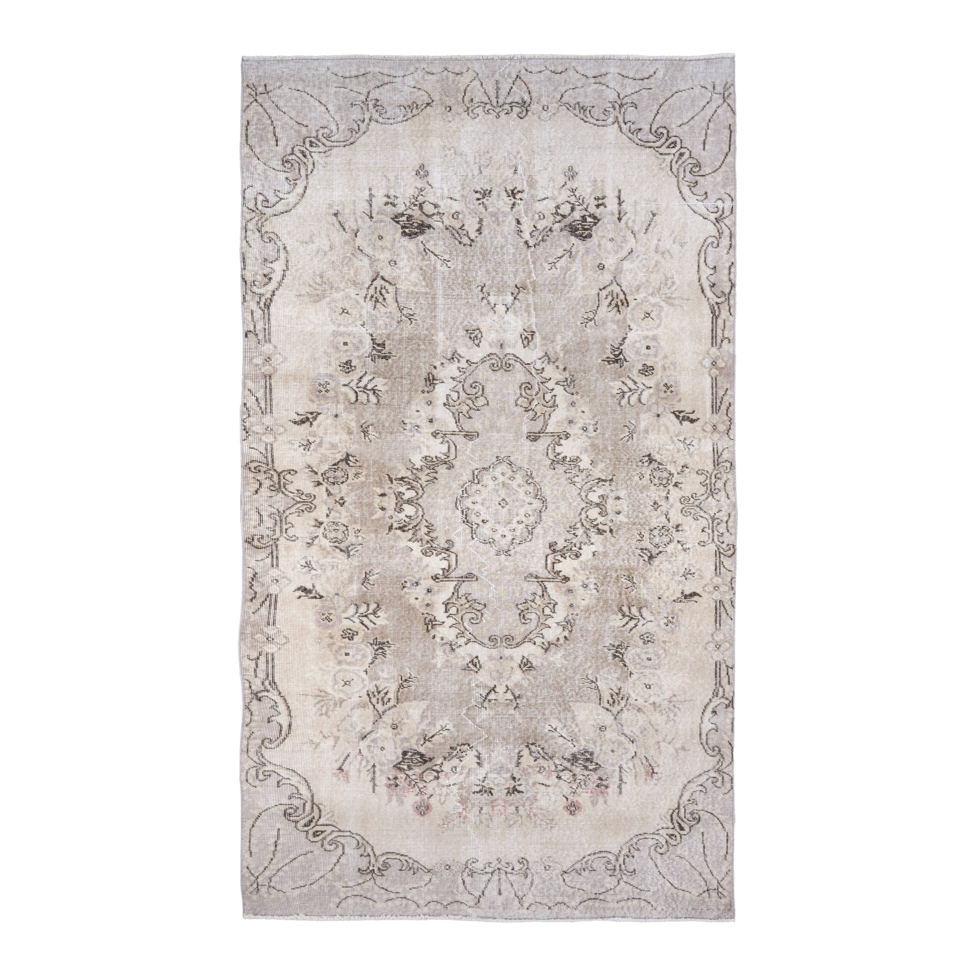 Turkish Isparta area rug in taupe and greige, 4'10" x 8'8"