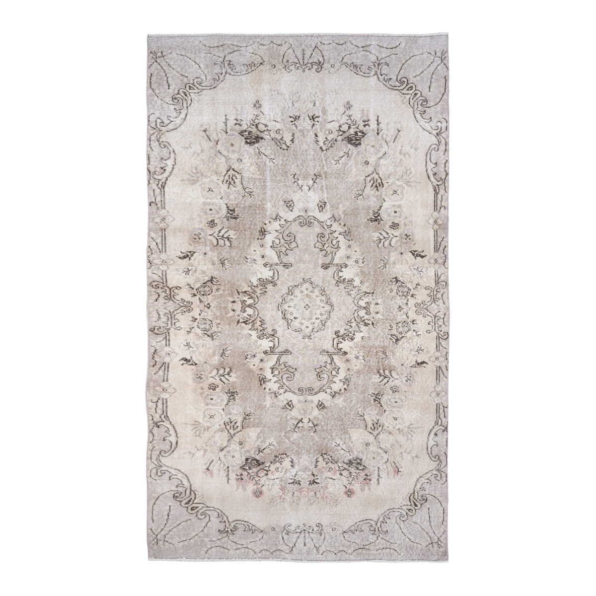 Turkish Isparta area rug in taupe and greige, 4'10" x 8'8"