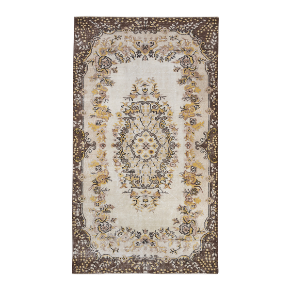 Turkish Isparta area rug in cream and dark brown, 3'10" x 6'9"