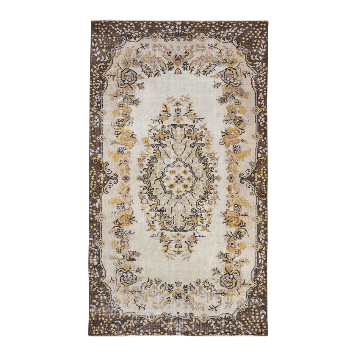 Turkish Isparta area rug in cream and dark brown, 3'10" x 6'9"