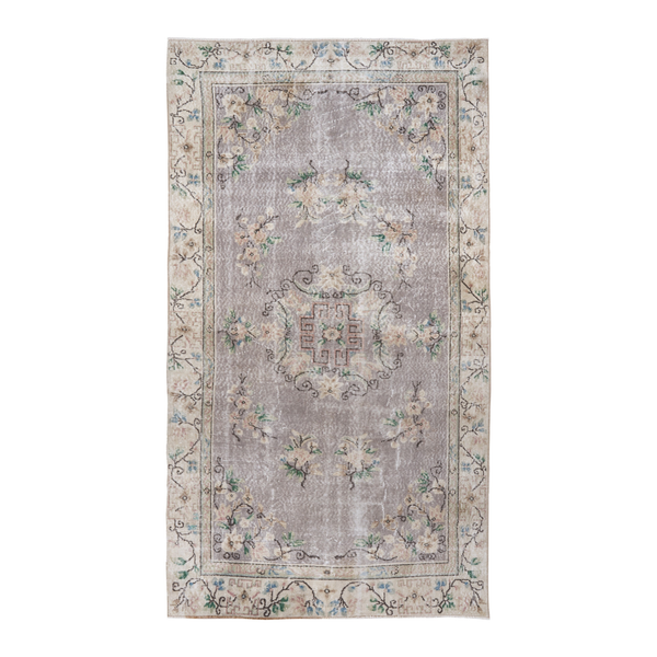 Turkish Isparta area rug in dusty blue and cream, 4'9" x 8'7"