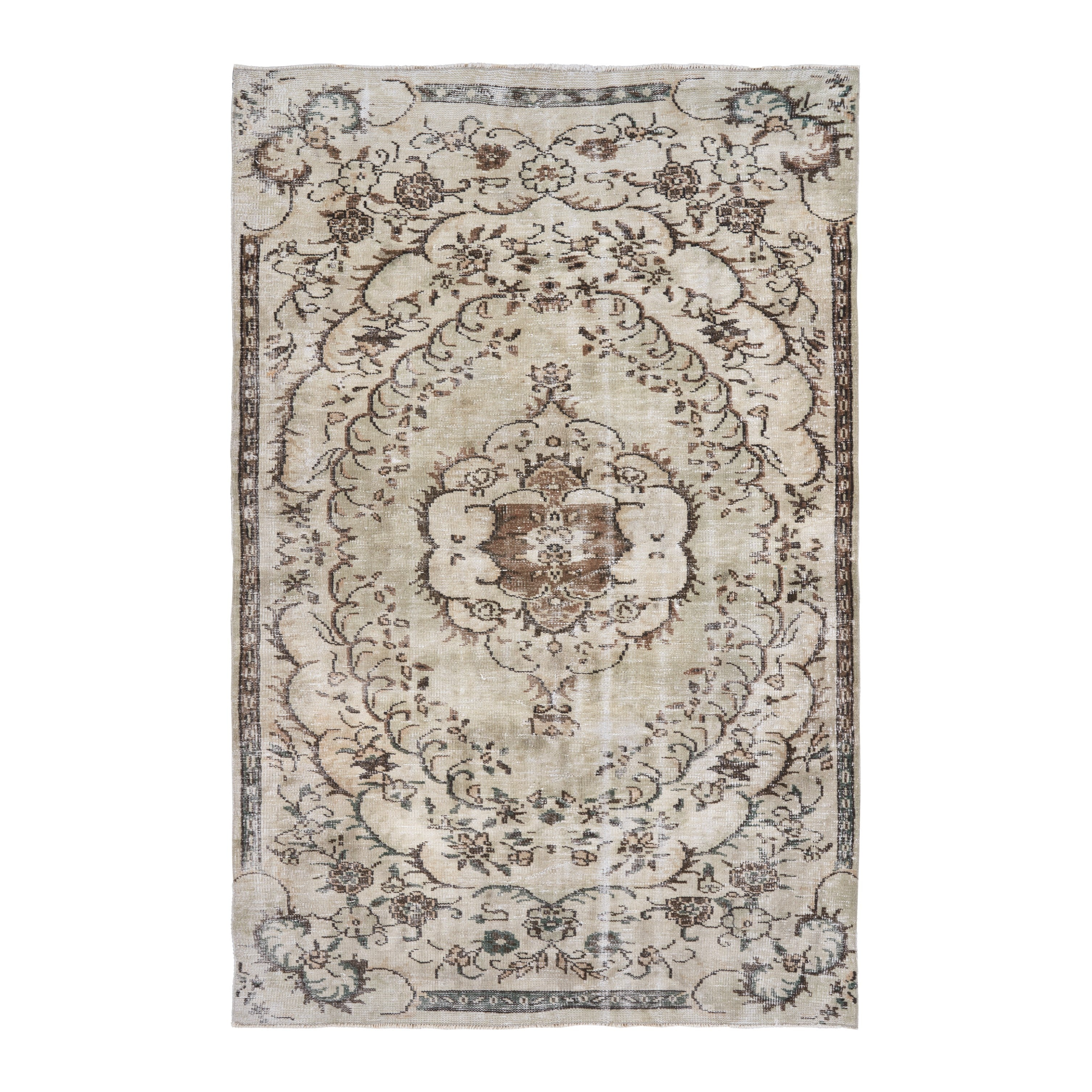 Turkish Manisa area rug in cream and tan, 5'5" x 8'2"
