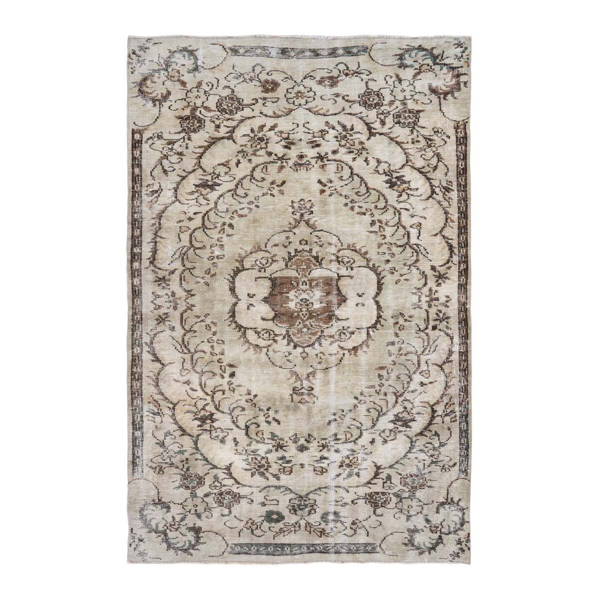 Turkish Manisa area rug in cream and tan, 5'5" x 8'2"