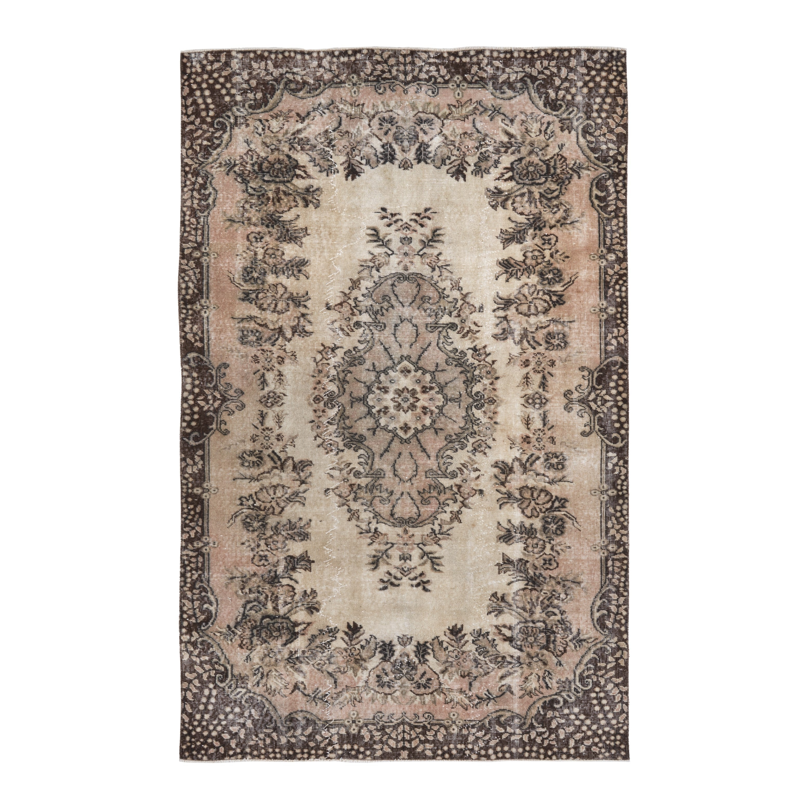 Turkish Isparta area rug in cream and greige, 5'7" x 8'10"