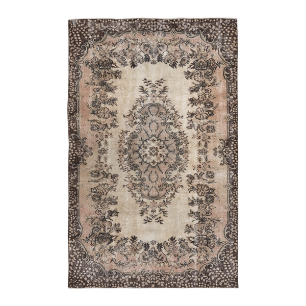 Turkish Isparta area rug in cream and greige, 5'7" x 8'10"