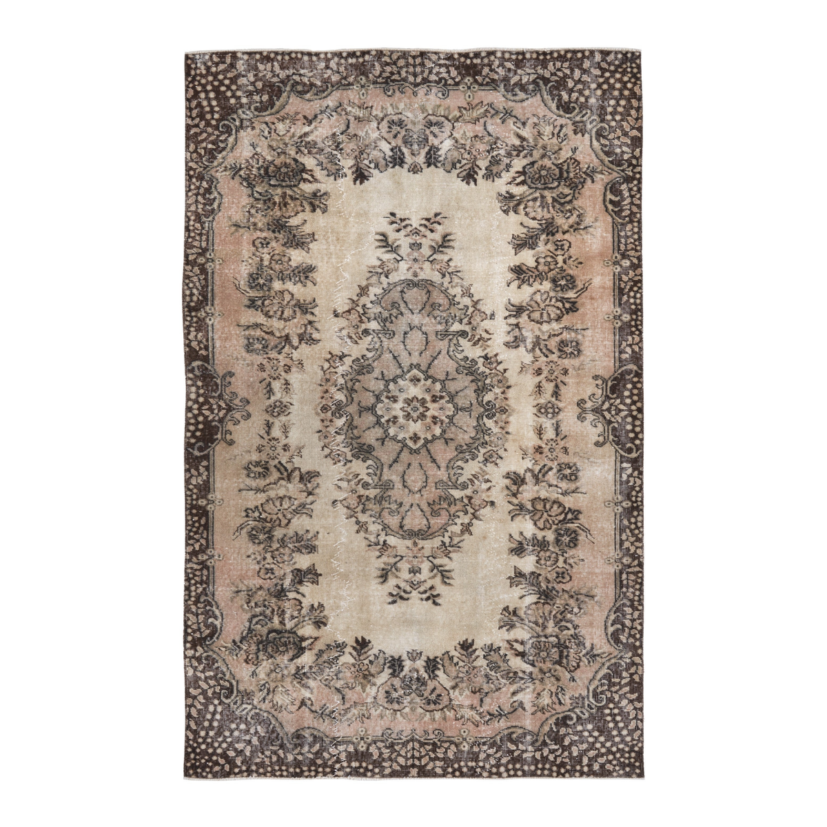 Turkish Isparta area rug in cream and greige, 5'7" x 8'10"
