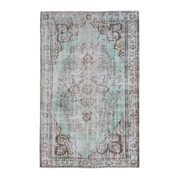 Turkish Manisa area rug in celadon and cream, 5'4" x 8'8"