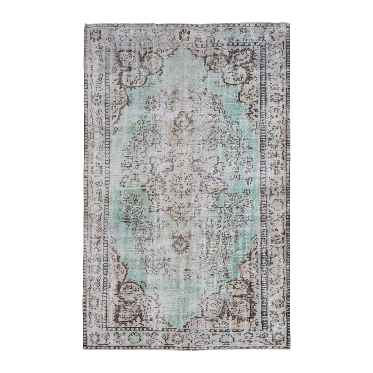 Turkish Manisa area rug in celadon and cream, 5'4" x 8'8"