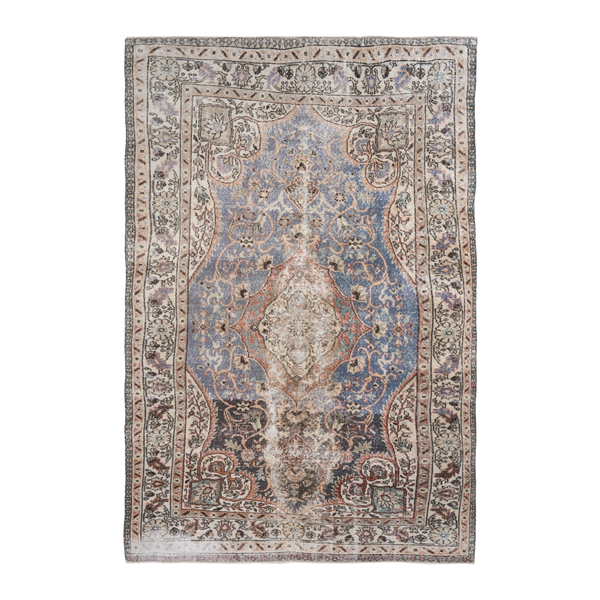 Turkish Isparta area rug in dusty blue and cream, 5'5" x 8'6"