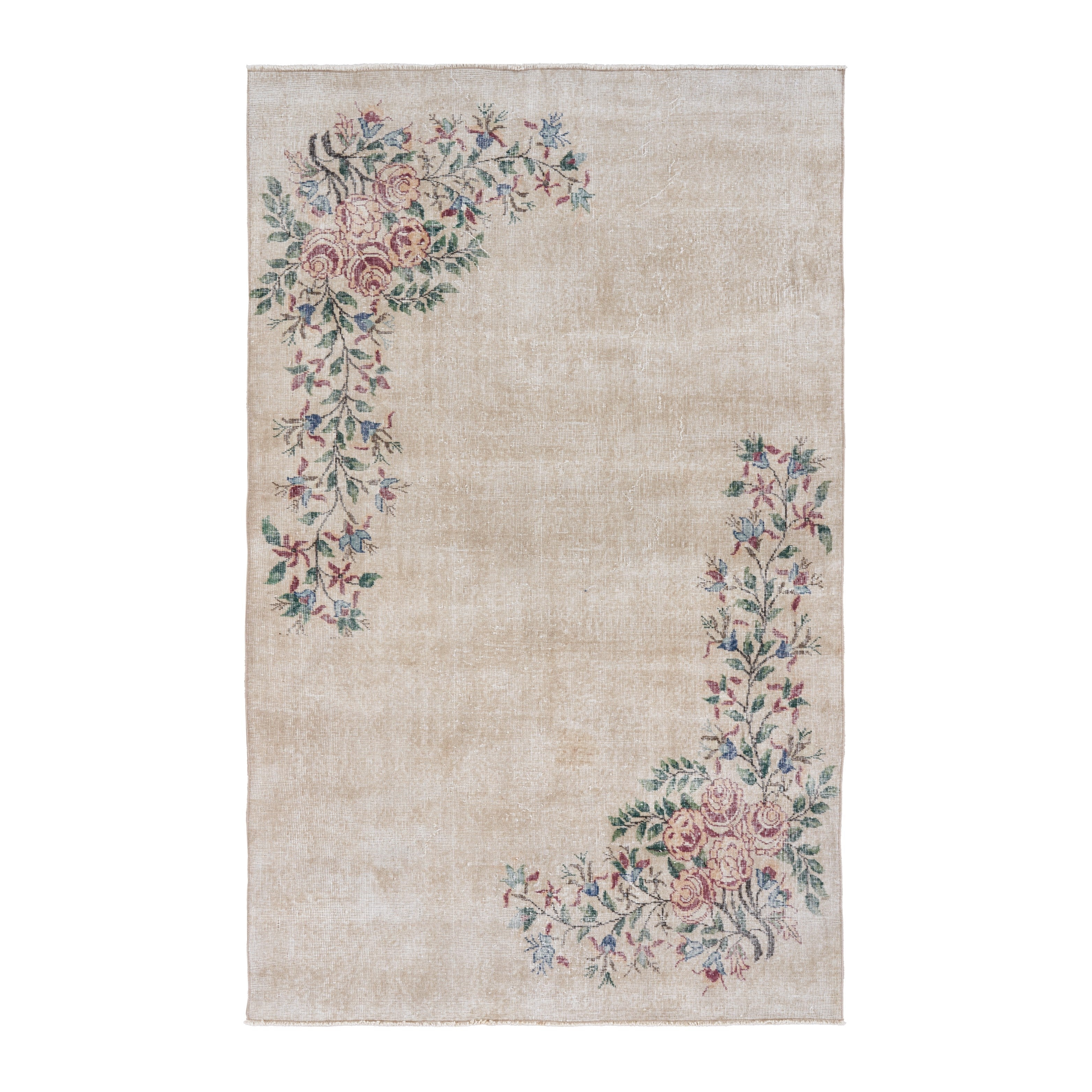 Turkish Isparta area rug in cream and muted pink, 5'3" x 8'6"