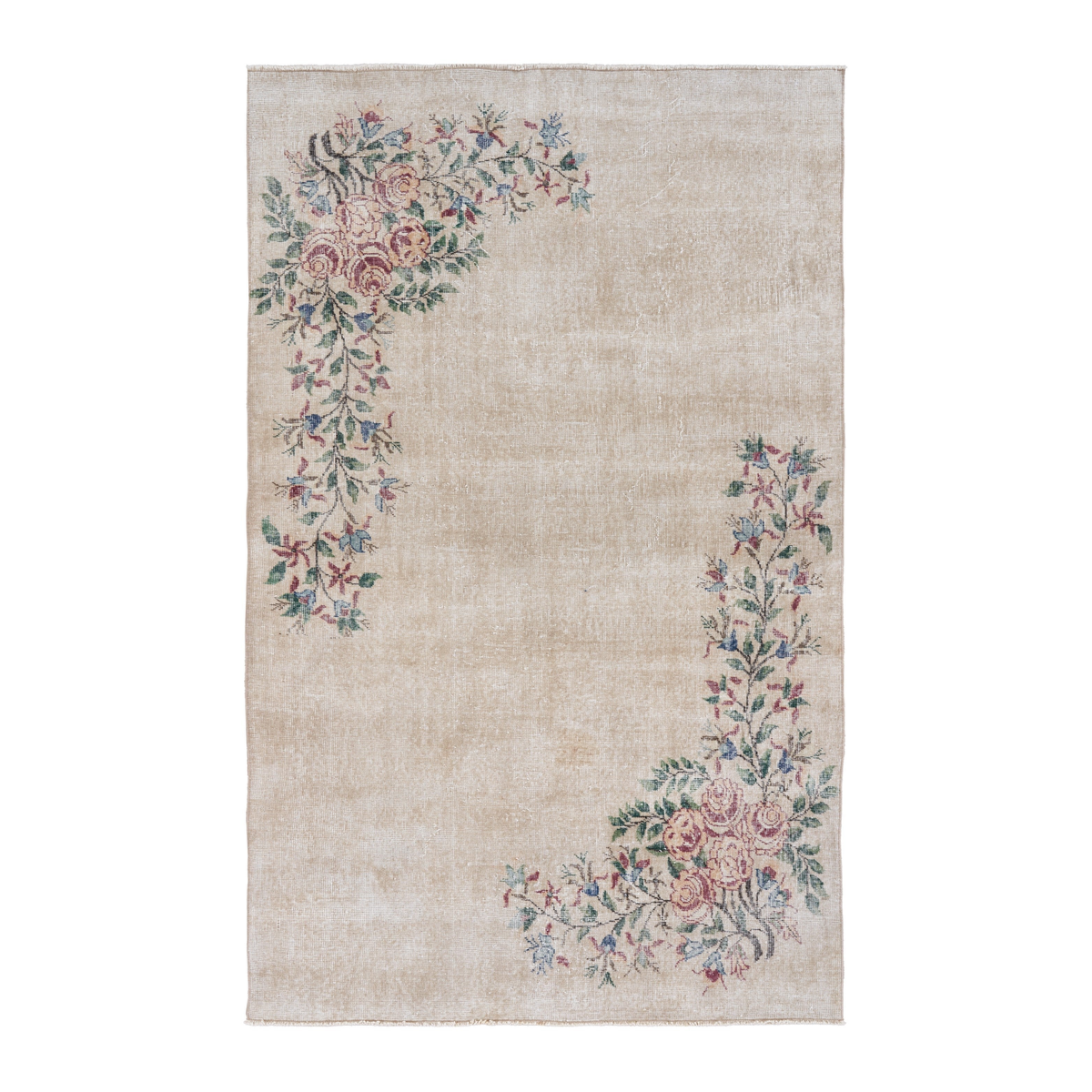 Turkish Isparta area rug in cream and muted pink, 5'3" x 8'6"
