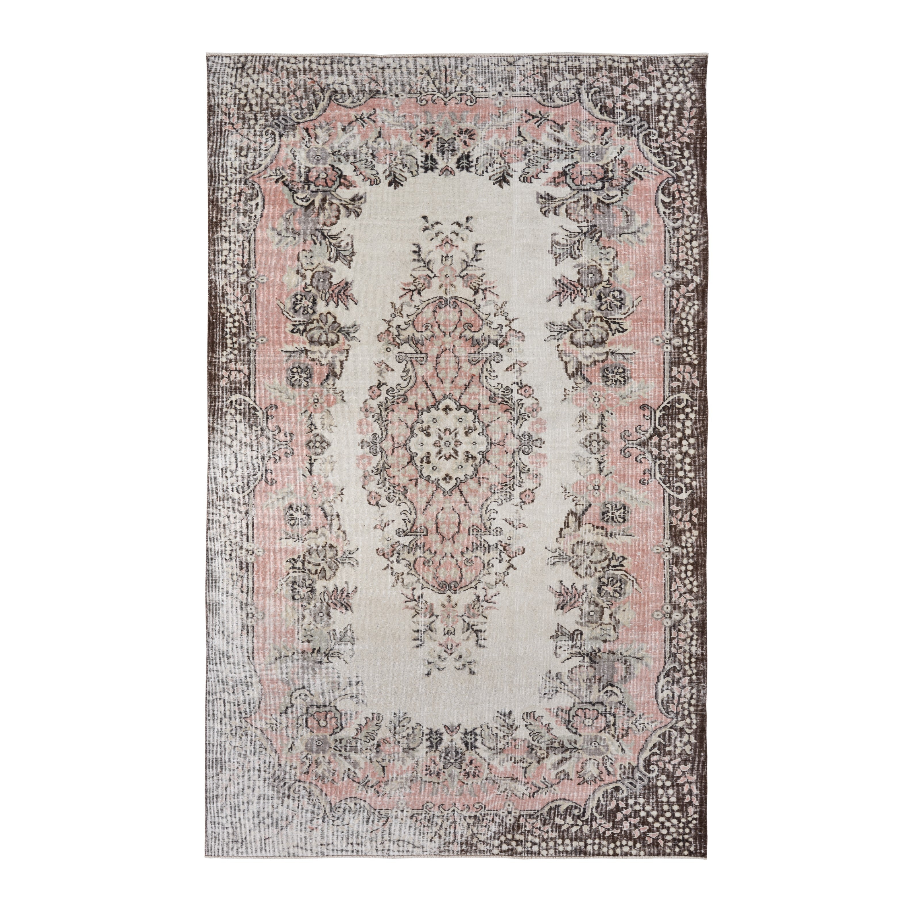 Turkish Isparta area rug in cream and muted pink, 5'9" x 9'2"
