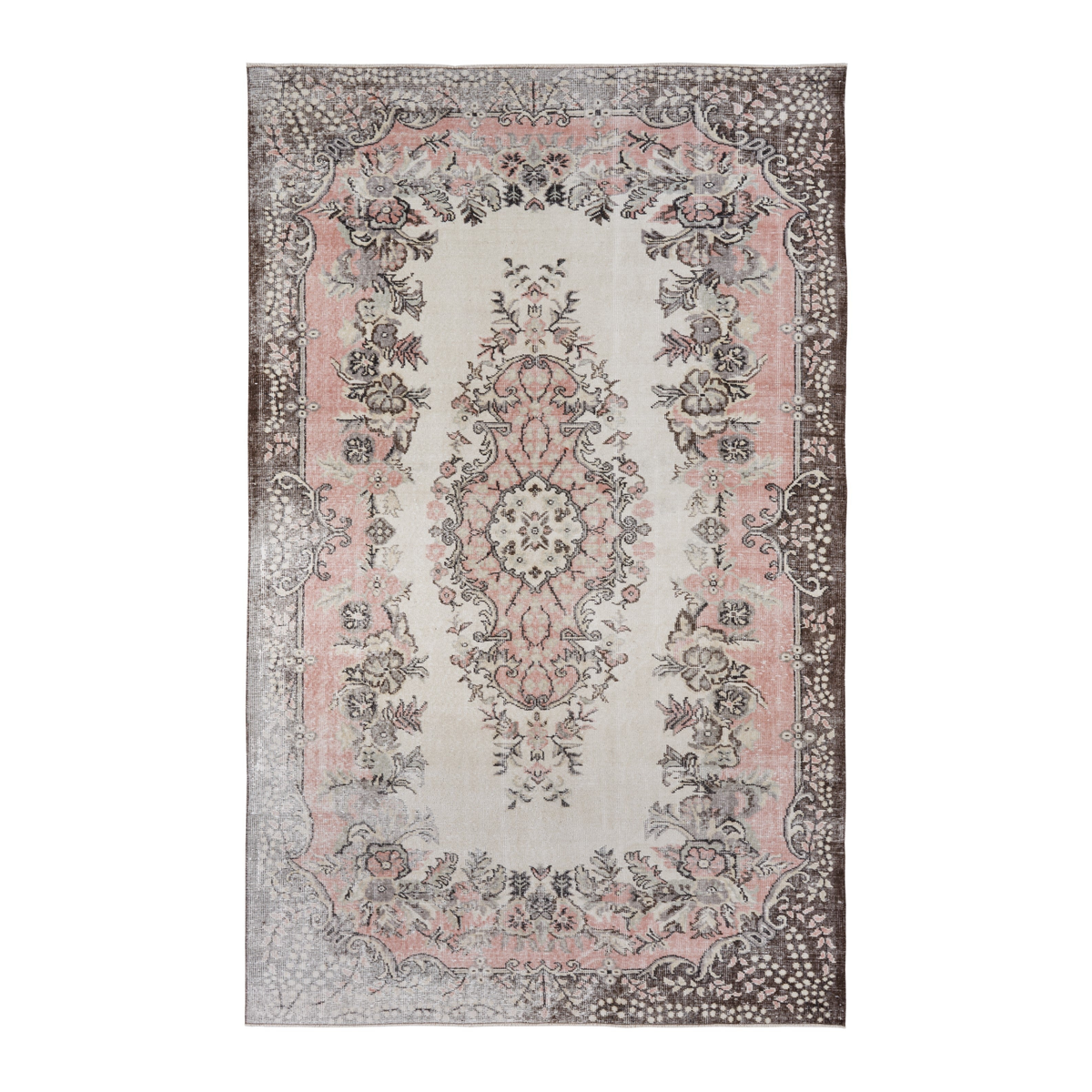 Turkish Isparta area rug in cream and muted pink, 5'9" x 9'2"