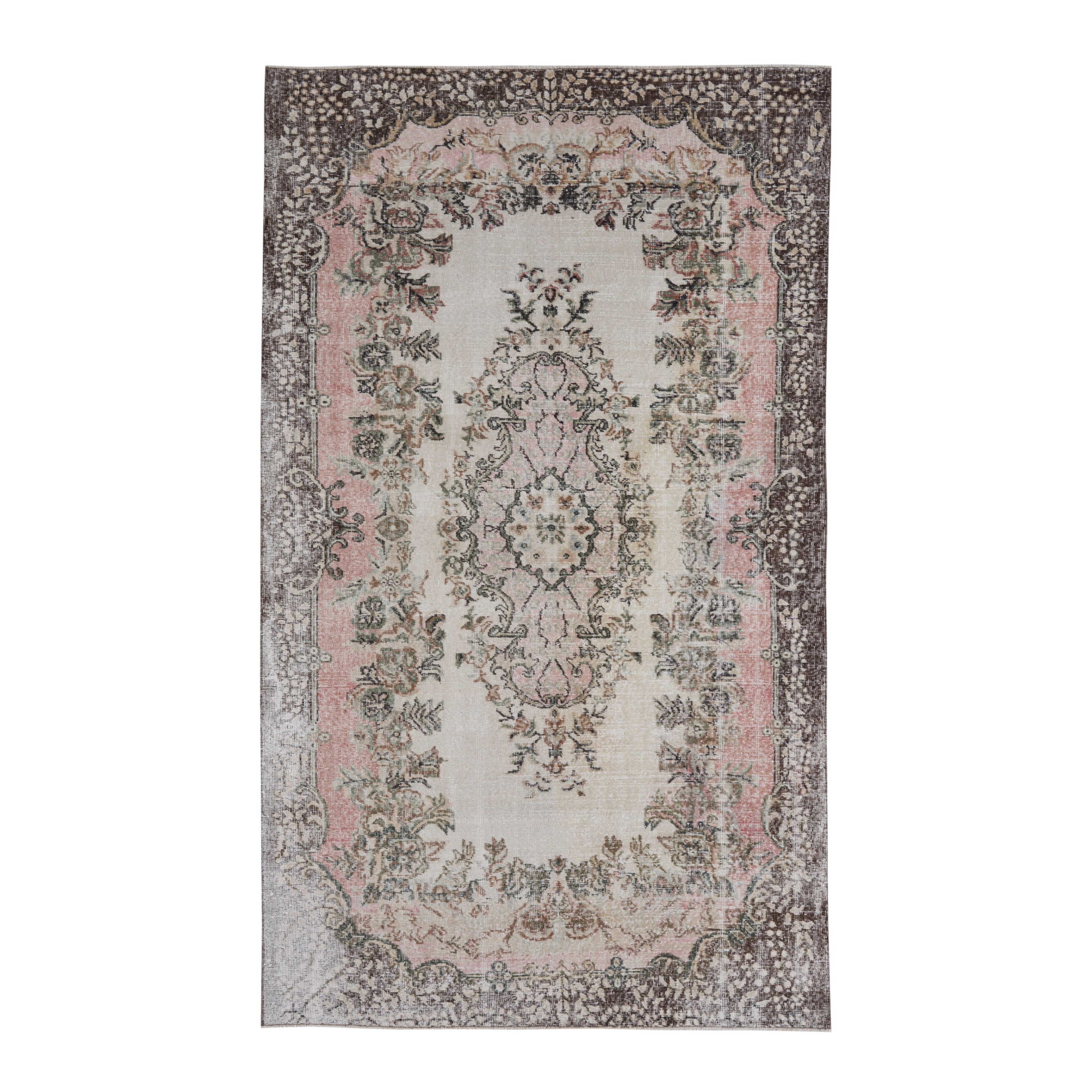 Turkish Isparta area rug in cream and muted pink, 5'6" x 9'6"