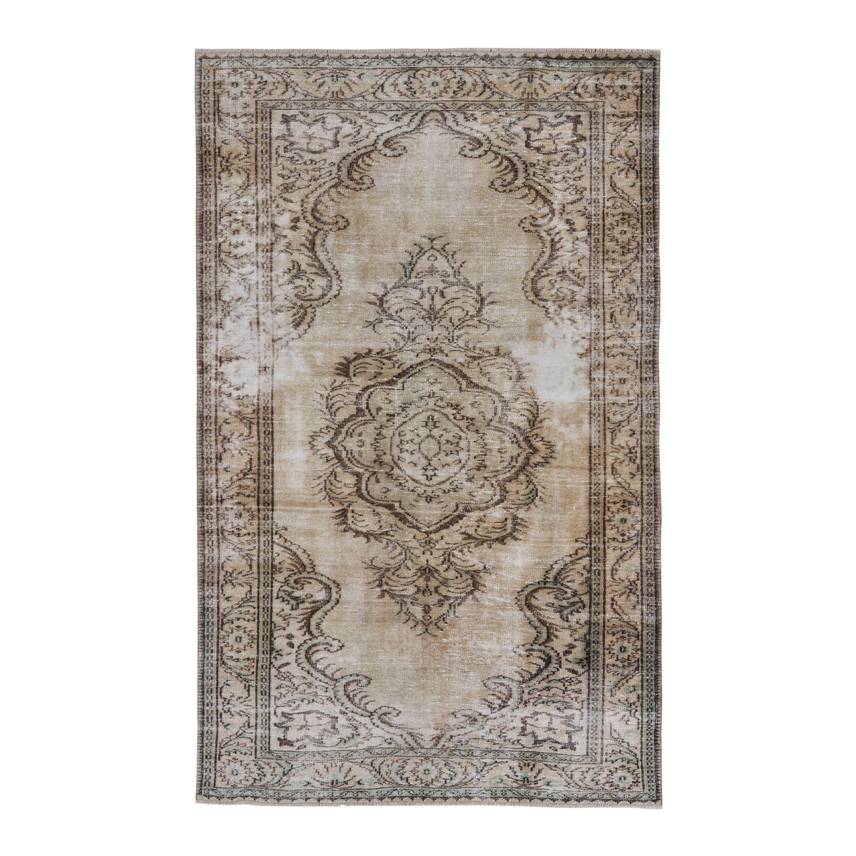 Turkish Manisa area rug in cream and dark brown, 5'7" x 9'1"