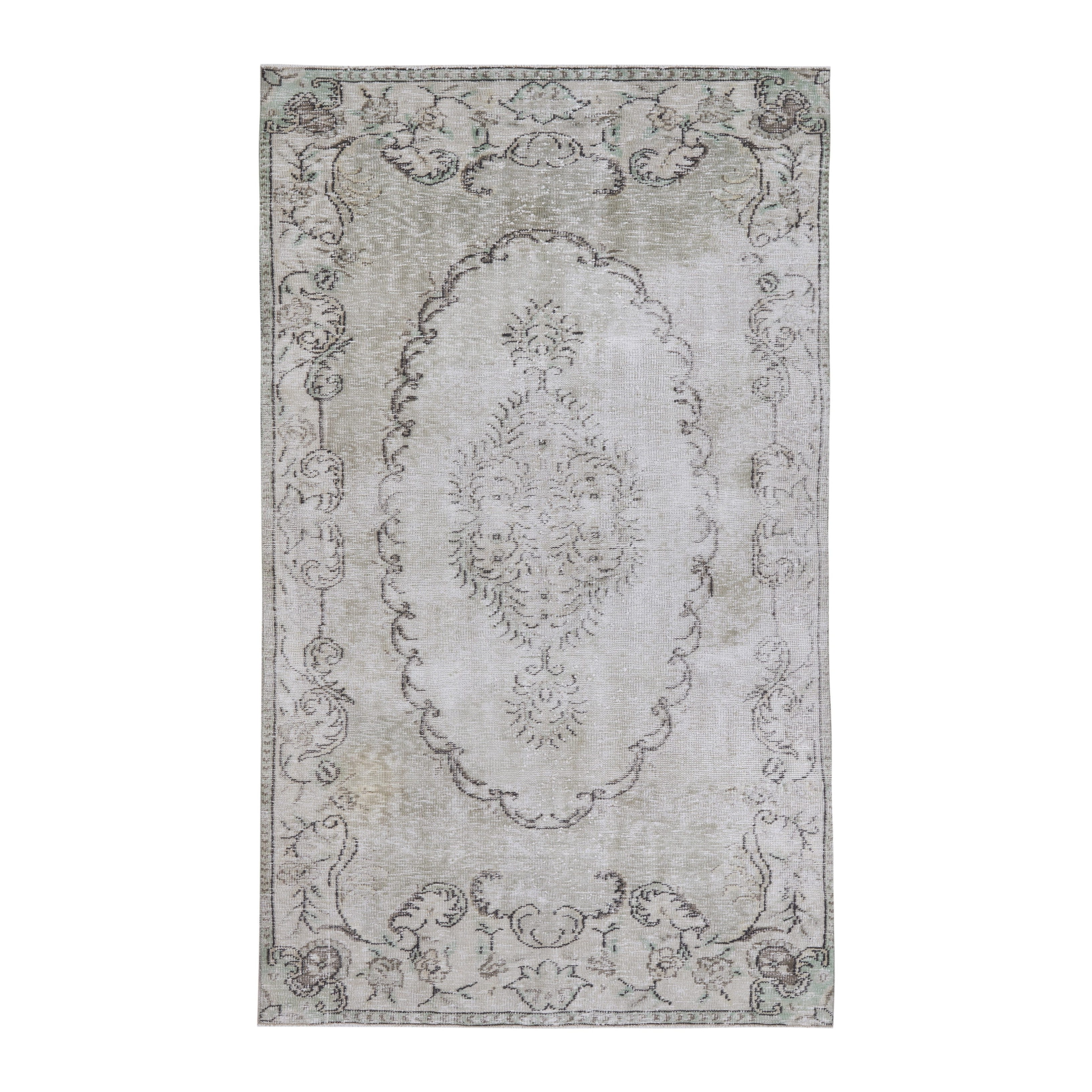 Turkish Manisa area rug in cream and greige, 4'11" x 8'7"