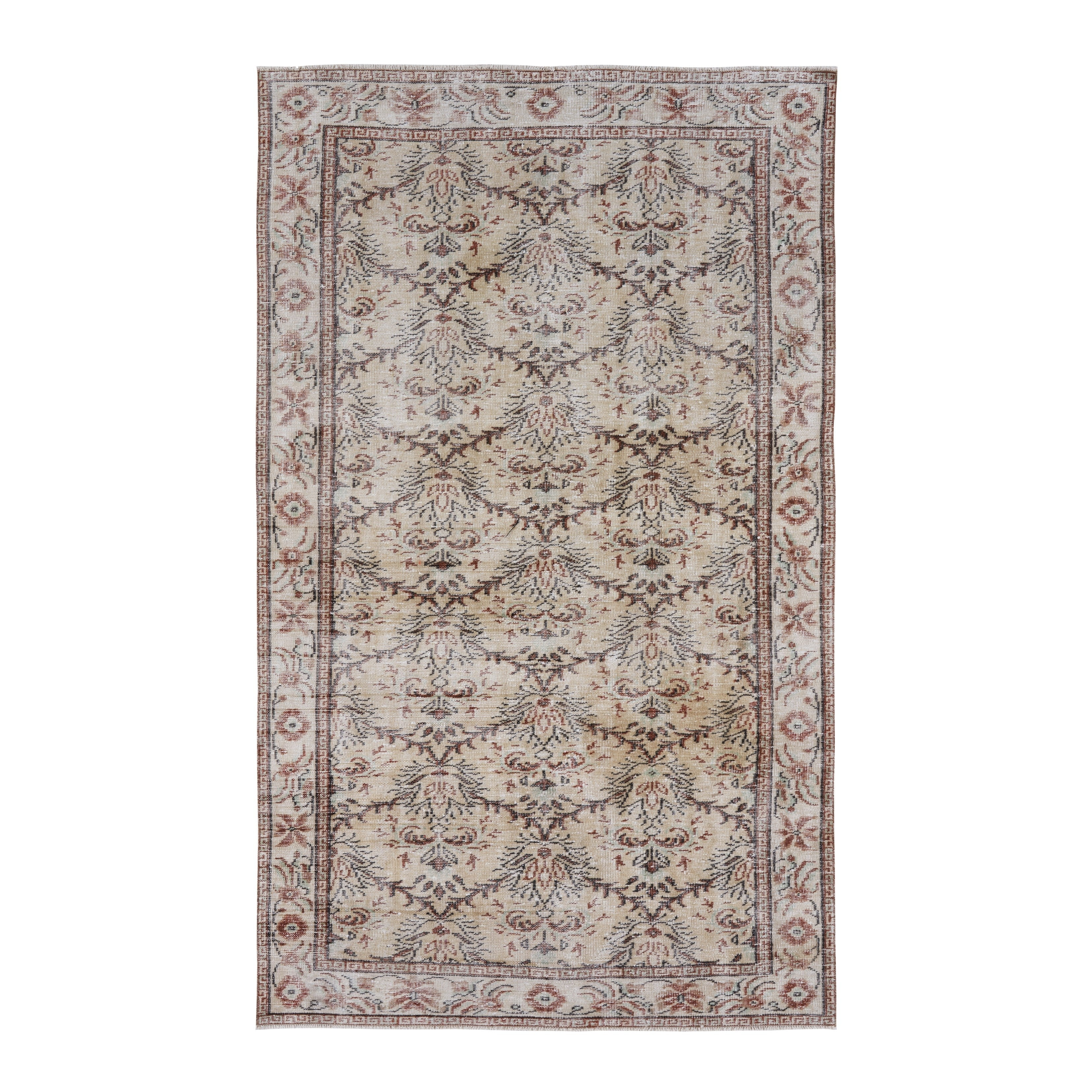 Turkish Manisa area rug in cream and taupe, 5'5" x 9'1"