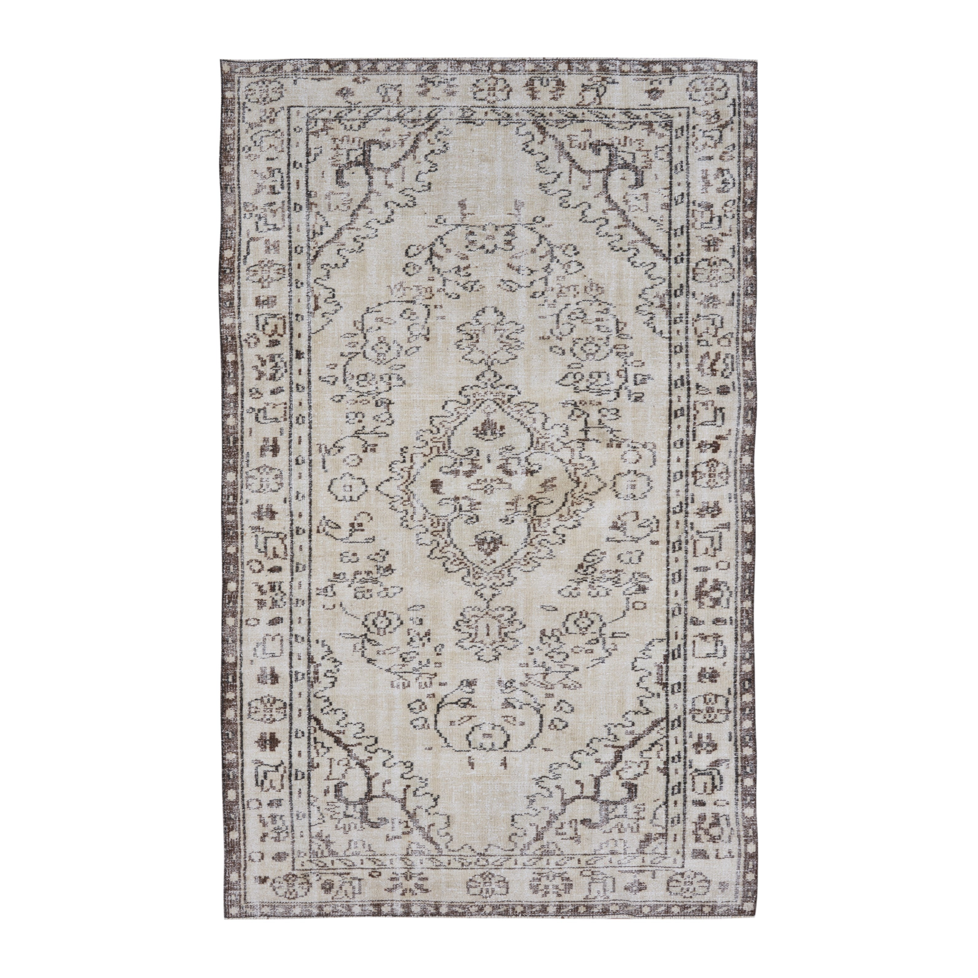 Turkish Manisa area rug in cream and greige, 5'4" x 8'10"