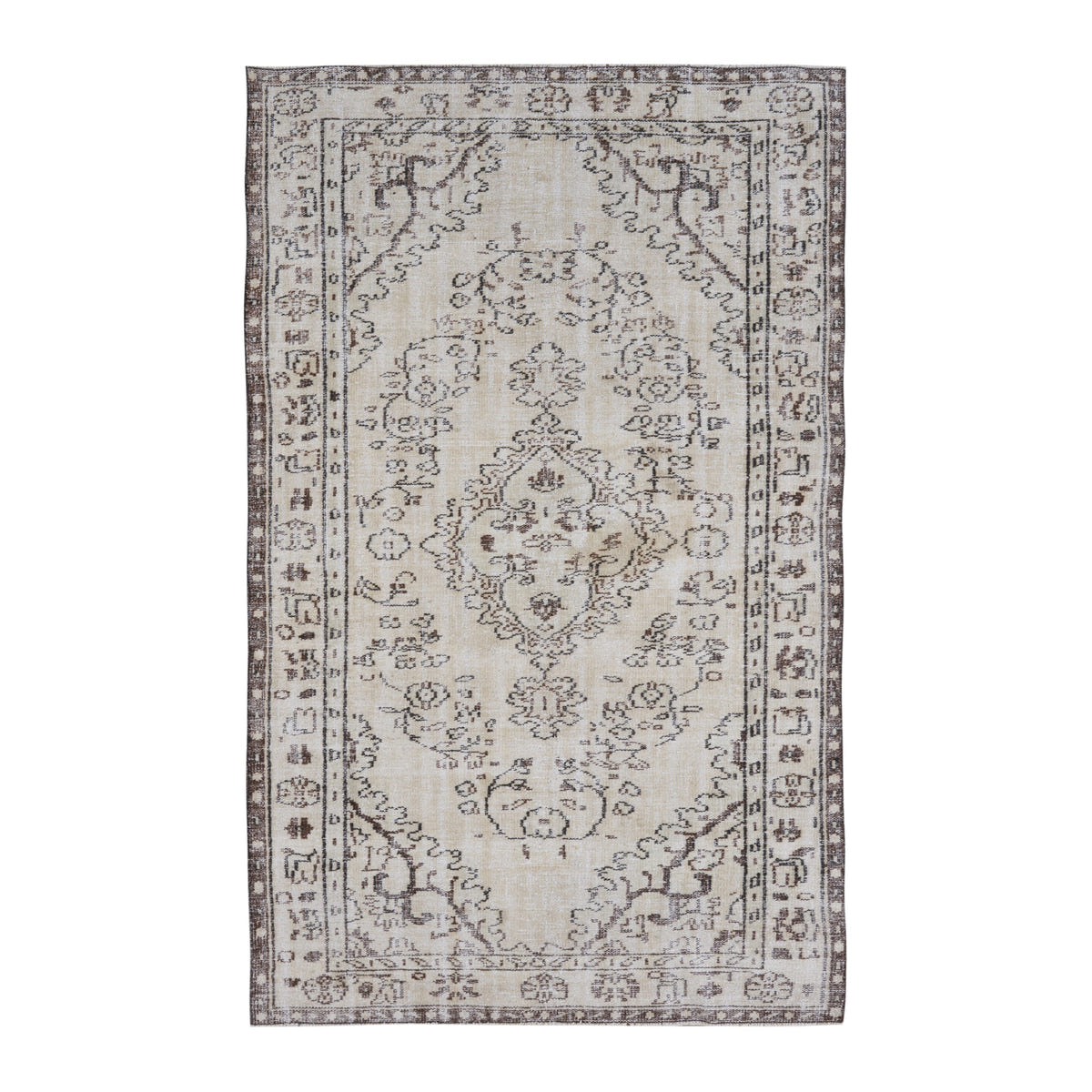 Turkish Manisa area rug in cream and greige, 5'4" x 8'10"