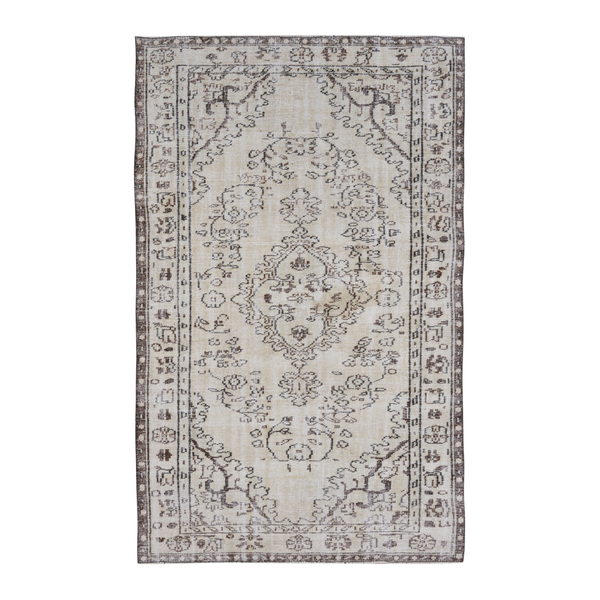 Turkish Manisa area rug in cream and greige, 5'4" x 8'10"