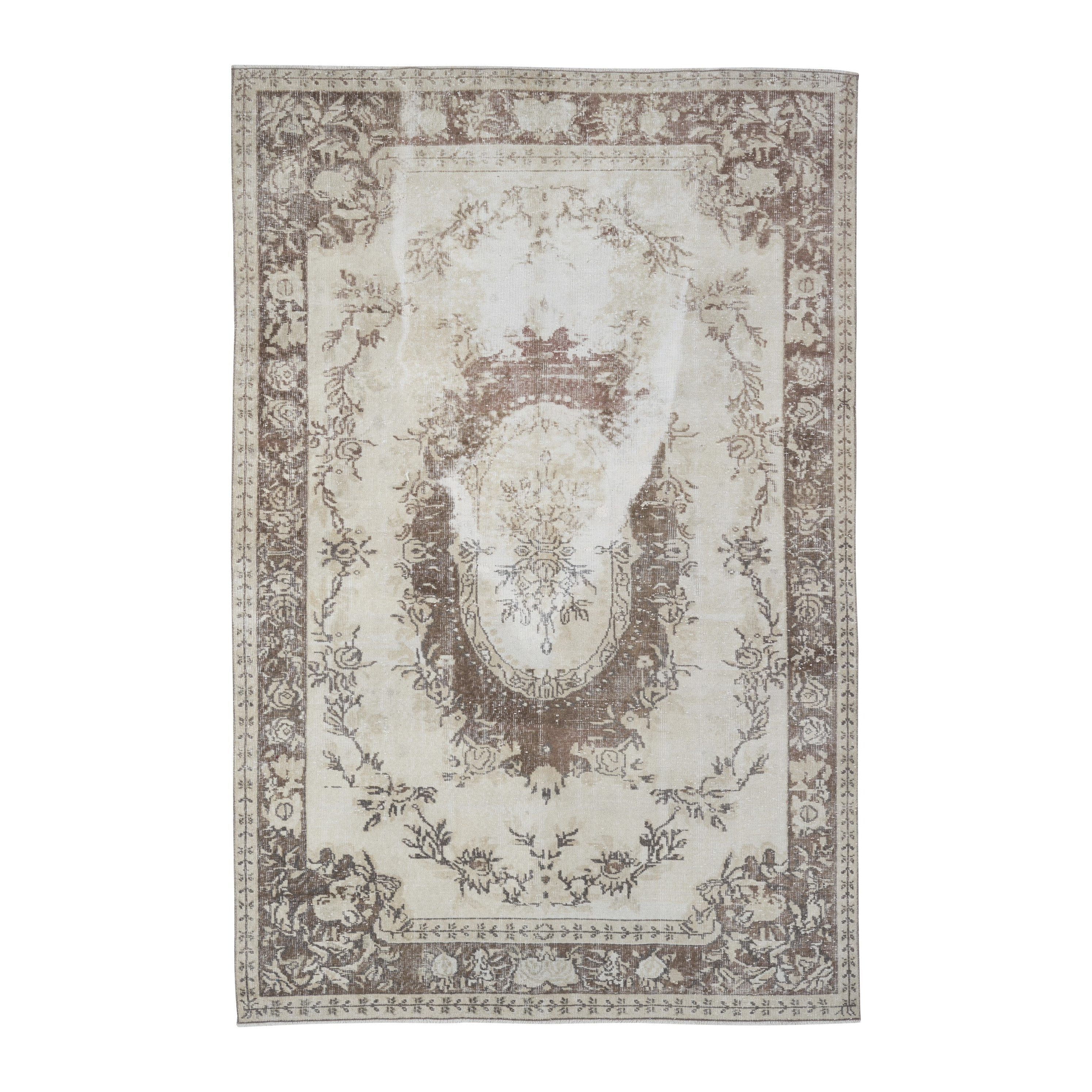 Turkish Isparta area rug in cream and brown, 5'10" x 8'11"