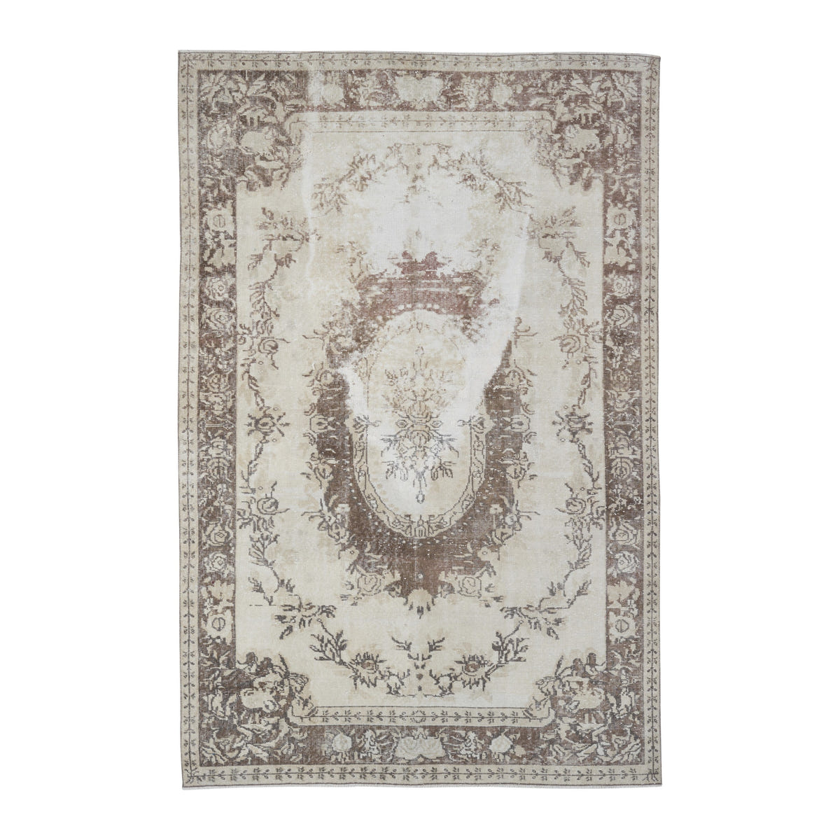 Turkish Isparta area rug in cream and brown, 5'10" x 8'11"